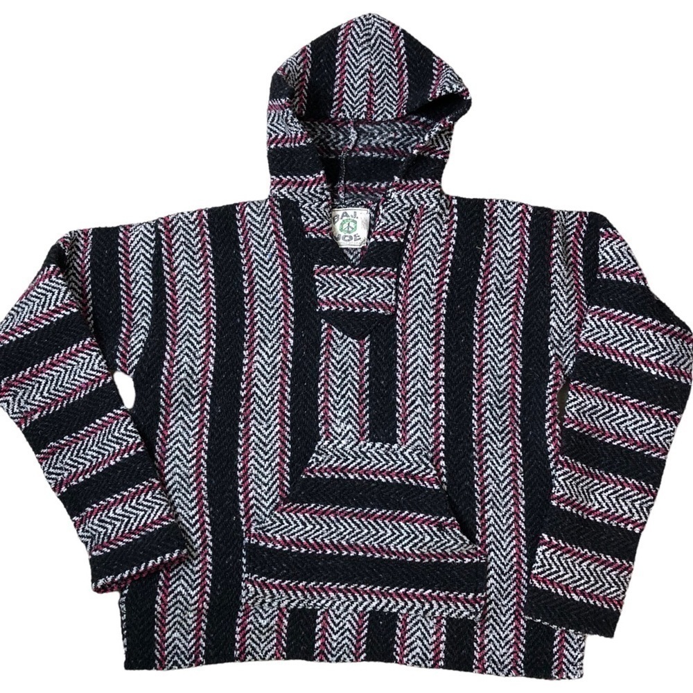 Baja Joe Hoodie Medium Black Pink White Stripe Boho Summer Hoodie Sweatshirt